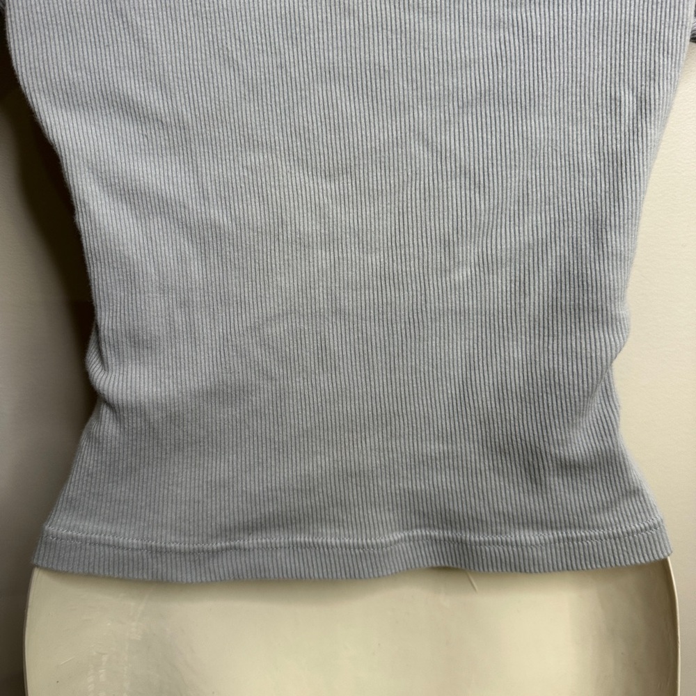 Brandy Melville | Light Dusty Blue Ribbed Button Short Sleeve Crop Shirt OS - Picture 8 of 13
